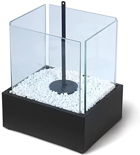 𝗝𝗮𝗴𝗼® Tischkamin - Edelstahl, Bio-Ethanol, für den Innen- und Außenbereich, inkl. Steine, Schwarz - Feuerstelle, Glaskamin, Glasfeuer, Tischfeuer, Tisch-Dekofeuer