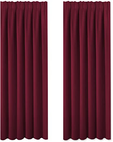 BellaHills Blackout Curtains - 90 Drop Decorative Thermal Door Curtains Drapes for Energy Saving Rings Up Room Darken Window Panels, Set of 2, Wide 90 by Long 90 in, Burgundy Red