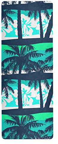 Moyyo Palm Trees Yoga Mat Natural Rubber Non Slip Fitness Exercise Mat Ultra Thin 1 MM Foldable Travel Yoga Mat with Carrying Bag Workout Mat for Yoga Home Gym Pilates Routines Camping
