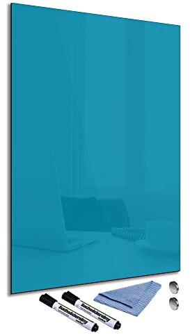 Glas-Magnettafel Blau 60x90 cm Whiteboard Wand Beschreibbar Magnetisch Pinnwand Küche Office Büro mit Zubehör Wochenplaner Abwischbar Deko Memoboard Tafel