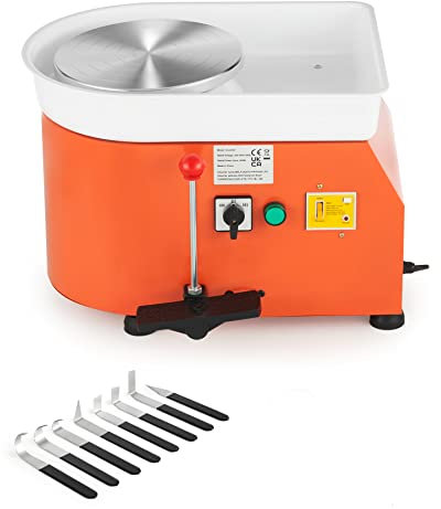 CREWORKS Töpferscheibe Elektrisch Töpferscheibe Hand- oder Fußantrieb 350W Keramikformwerkzeug 0-300 U/MIN Keramik-Tonmaschine 8 TLG Keramik Kit Tonspinnrad 25CM Pottery Wheel