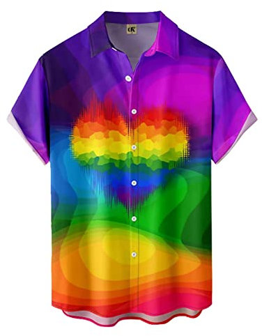 MMOOVV Camisa floral para hombre, tropical, informal, manga corta, camisa de playa estampada con botones, camisa de otoño para hombre, Lila-b, M