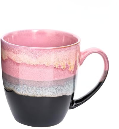 500 ml einzigartige Kaffeetasse aus Keramik, handgefertigte große Teetasse mit Ofenwechselglasur für Büro und Zuhause, Kaffeetassen für Tee, heiße Schokolade und mehr (Rosa)