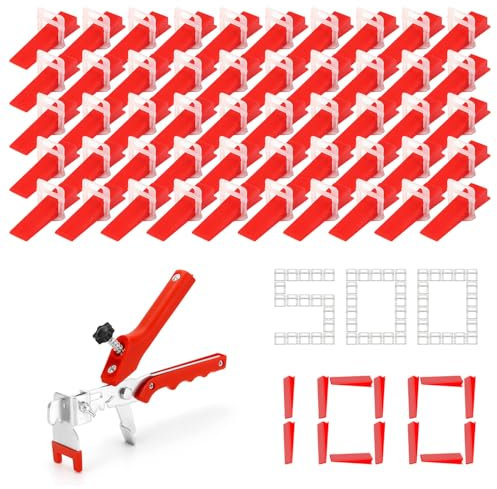 ZOLGINAH Fliesen Nivelliersystem 601 Stück, 2mm Zuglaschen Flieseneinsätze, 500 Fliesenausgleicher+ 100 Fliesenkeile + 1 Fliesenzange, Geeignet für 6 mm -15 mm dicke Keramikfliesen, 2 mm Fugenfugen