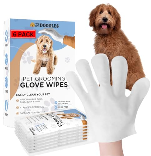 Pet Glove Wipes for Dogs, Double-Sided Dog Cleaning Wipes, 6 Pieces