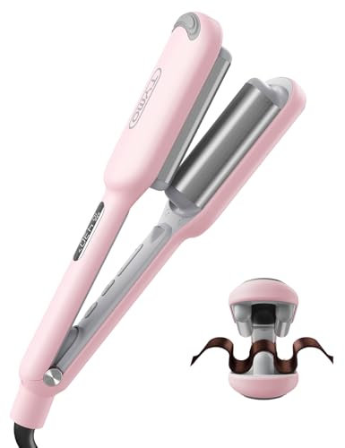 TYMO ROVY Hair Waver Crimper - Hair Curler, Deep Waver Curling Iron, Ionic Curling Wand with Ceramic Tourmaline Barrel for Women, Anti-Scald, Quick & Easy, Dual Voltage, Pink 25mm