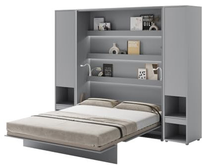 Friderik Bed Concept BC-12 väggfällbar säng vertikal skåpsäng med madrass och med LED-belysning, 160 x 200 cm 2 x vertikalt skåp BC-07 (grå)