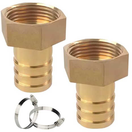 2 stycken G1 tum mässingsrördel, slanganslutning med slangklämmor, 1 tum IG x 25 mm slangskruv, DN 25-slanglock, för trädgårdsslangar, regntunnor, cisterner, vattenkranar