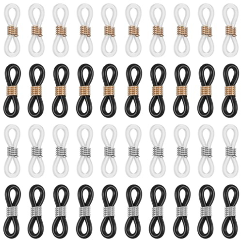 FdcLixuvol 40 Pcs Eyeglass Chain Ends, Adjustable Silicone Eyeglasses Chain Connector Anti Slip Glasses Chains Rubber Loops Eyeglass Strap Retainer for Eye Glasses Sunglasses Holder Necklace Chains