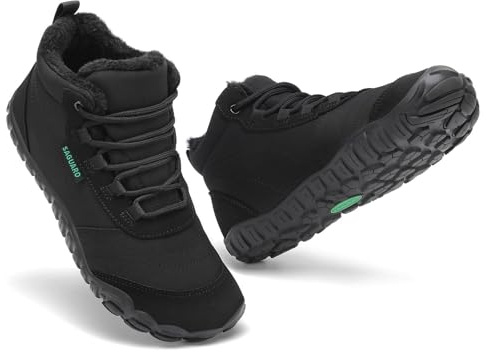 SAGUARO Mujer Invierno Barefoot Botines Cálido Botas Nieve Impermeable Zapatos Invierno Calzado Minimalista, para Uso Diario, Senderismo, Montaña, Trekking Negro, Gr.40