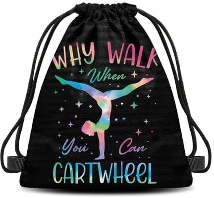 Ancnoz Sparkly Gymnastics Drawstring Bag Backpack Why Walk When You Can Cartwheel Tumbling Gymnastics Lover Sports Bags for Gym String Bag Daypack for Gymnast Birthday Christmas Gift