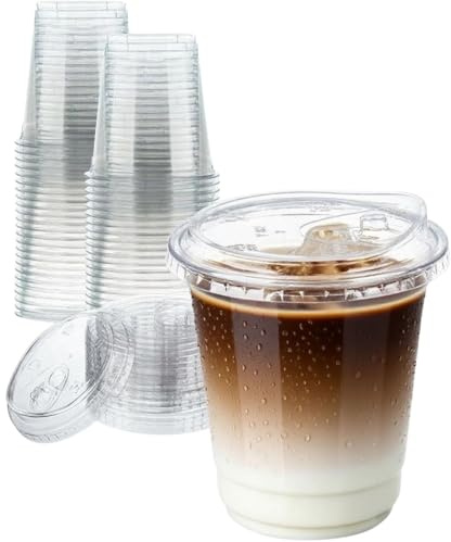 Artsotroly 25 Sets- 12 oz Clear Plastic Cups with Strawless-Sip-Lids, Disposable Cup Plastic Iced Coffee Cups for Cold Drinks, Smoothies and Juices