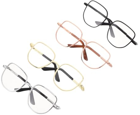 FUNNETOYU 4pcs Clear Lens Miniature Doll Glasses with Metal Square Frames Flexible Eyewear for Dollhouse Accessories DIY Glasses for Craft Display and Dress-up