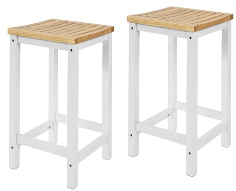 SoBuy Set of 2 Wooden Kitchen Breakfast Bar Stool, Kitchen Dining Stool White and Natural FST29-WNx2