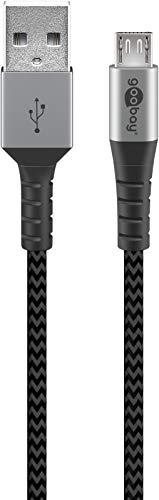 goobay 49283 Micro USB Kabel Extra Robustes Premium Textilkabel mit Metallsteckern - 2m Space Grey