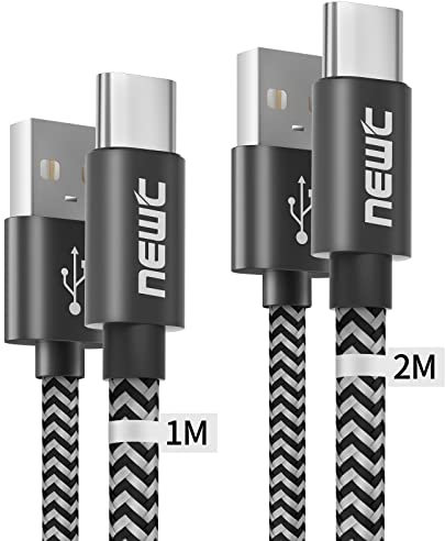 Câble USB C [Lot de 2, 1M+2M] Tressé Noir en Nylon compatible pour Samsung Galaxy S23 S22 S21 S20 S8 S9 S10 A20 A12 A13 A21 A40 M31, Redmi Note 10, OnePlus, Chargeur Cable Rapide