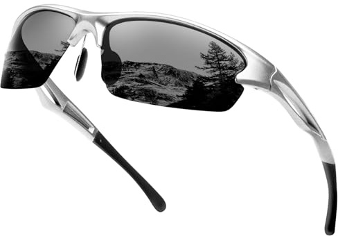 KANASTAL Occhiali da Sole Argento Ciclismo Uomo Donna Polarizzati Sportivi Bicicletta UV400 Rettangolari mtb Nero Grigi Running Sport Sunglasses Men per Ciclista Guida Corsa -Montatura Argentati