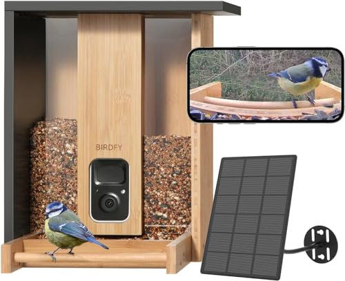 NETVUE by Birdfy Vogelfutterhaus mit Kamera zur Live-Beobachtung Nachtsicht, Solarbetrieb Bambus WLAN Vogelfutterstation für automatische Videoaufzeichnung bei Vogelbesuch