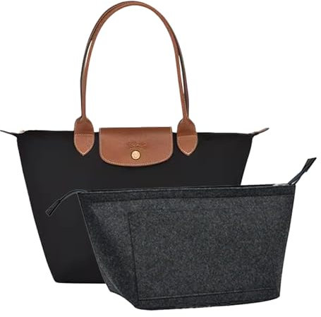 D.DUO Taschen-Organizer, Geldbörsen-Einsatz mit Reißverschluss, geeignet für Longchamp lange und kurze Griffe, Tragetaschen-Organizer-Einsatz (Dunkelgrau, Groß)