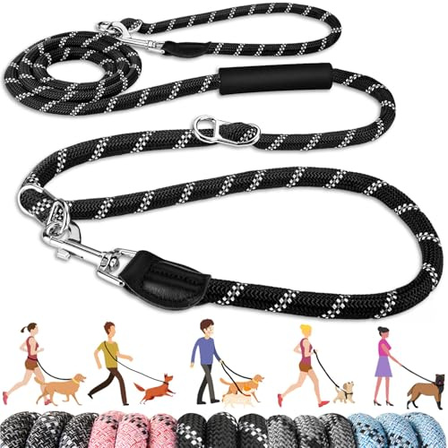 Lukovee Hands Free Dog Leash, 10FT Adjustable Dog Training Leash 1/2 Inch Nylon Heavy Duty Lead No Pull for Large Medium Dogs, Tangle Free Reflective Waist Leash for Dog Walking Running, Black