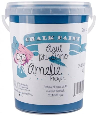 IberNorma Amelie Prager 1 Litro Pintura a la Tiza para muebles, Chalk paint para decoración y manualidades en madera 1L (41 Azul Prusiano)