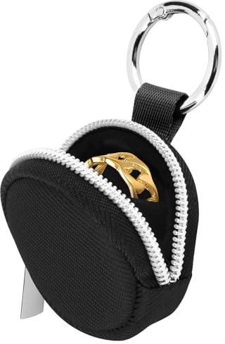 Homakover Portable Ring Organizer Case with Keychain, Traveling Ring Holder Storage Bag, Anti-Lost Keychain Container for Rings, Jewelry (1, Black)