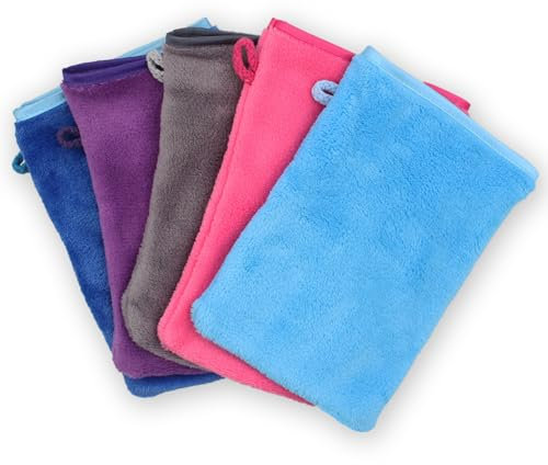 JJPJL 5 Stück Waschlappen Gesicht,Waschlappen Microfaser,Waschhandschuh Körper,Waschhandschuhe,Gesichtshandschuh,Flanell,Weich,Starke Wasseraufnahme,15 x 20cm,5 Farben(Typ 1)