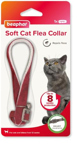 Beaphar – Soft Flea Collar for Cats – Repels Fleas For up to 8 Weeks – Adjustable Fit With Safety Mechanism – For Cats From 12 Weeks of Age – 1 x Velvet Collar – Colour May Vary