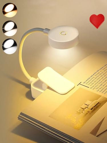 Luz de Lectura Recargable incluye marcapaginas y cargador USB Lampara Libro de Lectura de LED con 3 Modos de luz y Protección de Ojos - Batería de Larga Duración, 360° Flexible Luz de Libro con Clip