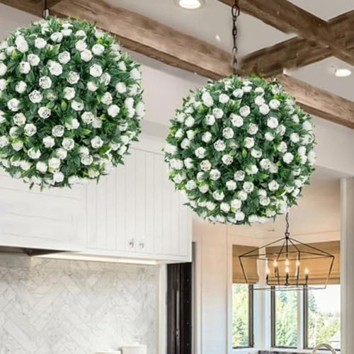 7.8Inch Artificial Plant Topiary Ball, Hanging Fake Flower Balls, UV Resistant, Anti-Fading Faux Decorative Boxwood Balls for Garden, Wedding Party, Patio Home Indoor Outdoor Decor