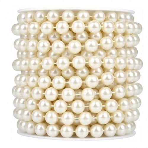 SXDLCX 10mm*16.4Feet Christmas Tree Bead Garland Faux Pearl Beads Chain Artificial Pearls Garland Chain Decorations for Xmas Tree Holiday Wedding DIY Decoration Supplies (10mm Ivory)