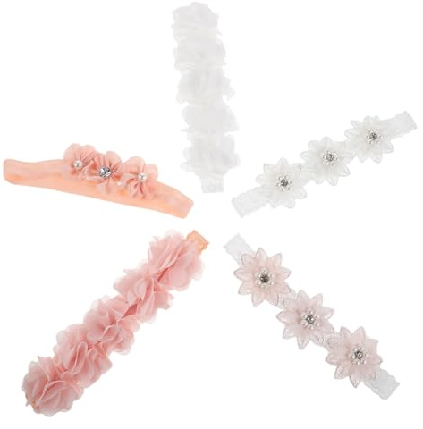 HOOTNEE 5pezzi Fascia per Capelli Neonata Floreale Fasce Elastiche Perline Decorativa Accessori Capelli Bambina Classici Moda per Festa o Uso Quotidiano