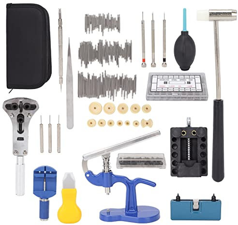 FSAKLPXOV Kit completo per la riparazione di orologi, set professionale di strumenti per la sostituzione delle batterie degli orologi con custodia da trasporto, apri-cassa multifunzione e