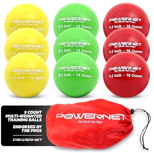 PowerNet 3.2 9 Pack Weighted Progressive Training Balls for Hitting Batting, Build Strength & Muscle, Improve Technique, Softball Size, Training Equipment for Throwing (12, 14, 16 oz)