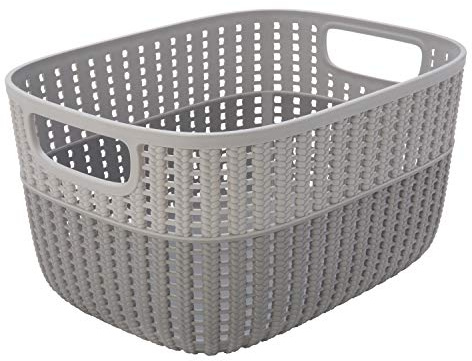 Simplify 2 Tone Sailor Knot Plastic Storage Tote | Decorative Basket | Closet Organization | De-clutter | Accessories | Toys | Bathroom Organization | Medium | Grey/Grey