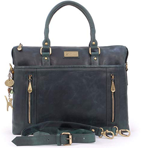 Catwalk Collection Handbags - Women's Large Leather Tote Bag - Ladies Work Laptop Bag - Briefcase With Detachable Cross Body Strap - Adele - Green