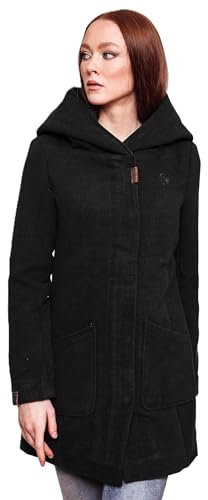 MARIKOO Damen Mantel Trenchcoat Wintermantel Übergangs Jacke Parka Lang B819 [B819-Maik-Schwarz-Gr.XXL]
