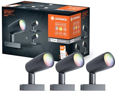 LEDVANCE Smarte LED Gartenleuchte mit WiFi Technologie, Basispaket mit 3 Spot-Strahler für Außen, RGB-Farben änderbar, Kompatibel mit Google und Alexa Voice Control, SMART+ WIFI GARDEN SPOT 3P