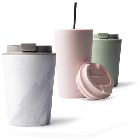 MAMEIDO Termo Cafe 350 ml, Vaso Termico Antigoteo, Taza Termica acero inox sin BPA, Vaso Termo Cafe para llevar (White Marble)