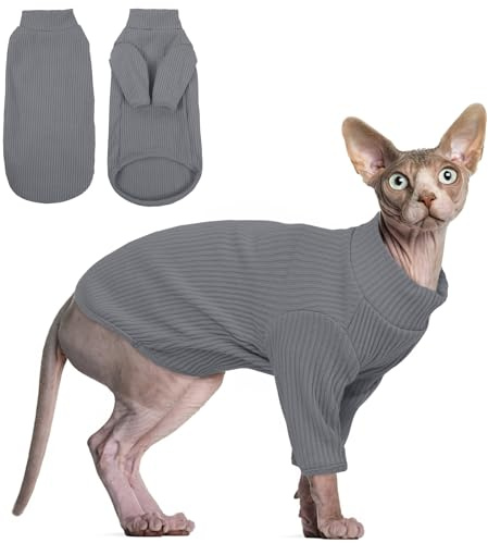 Hårlös kattväst, polokrage, andas, förtjusande kattkläder, pullover kattunge t-shirts med ärmar, kattpyjamas overall för Sphynx, Cornish Rex, Devon Rex, nakenkatter.