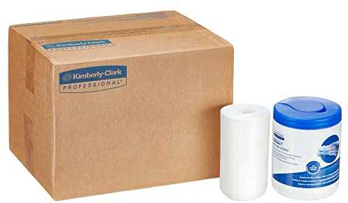 Kimtech Wettask DS Reinigungstücher für Lösungsmittel 7752 – industrielle Reinigungstücher – 12 Rollen x 55 weiße Reinigungstücher (insg. 660) und 1 Behälter