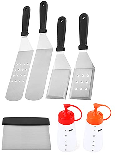 Ruluti Tillbehörssats för 7 st stekbord, exklusiva långa/korta spatlar, set, kvalitet, platt grill, matlagningsverktyg för utomhus, grill, teppanyaki, camping