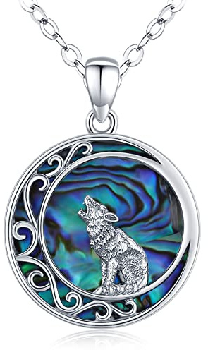 Eusense Collar Lobo Colgante de Lobos Concha de Abulón Regalo Joyería Plata de Ley 925 Hombre Mujer