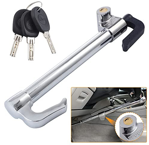 CarBole Car Steering Wheel Lock Universal with 3 Keys,Brake Pedal Clutch Lock Telescopic Hook Universal Anti-Theft.Fit for Cars, Trucks, Vans and SUVs (Silver)