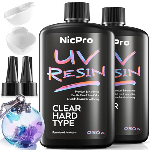 Nicpro UV Resin 500g, 2 PCS Crystal Clear UV Epoxy Resin Kit, High Viscosity & Quick Curing UV Glue Hard, UV Cured Resin for Jewelry Making, Craft, Doming, Coating and Casting