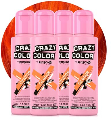 Crazy Color Orange Semi Permanent Hair Dye Quad 400ml | Vibrant Highly Pigmented Conditioning & Oil Nourishing Vegan Formula | No Bleach or Ammonia