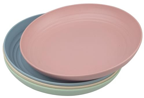 tallkeey 4 Pack Unbreakable Dinner Plates, Reusable Plastic Plates, 9 Inch Reusable Dinner Plates, Lightweight Camping Plates, Dishwasher Safe