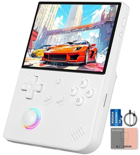 Whatsko RG40XXV Consola Retro Portatil,RGB Joystick de Iluminación de 4 Pulgadas de Pantalla IPS,64G TF Card con 5500+ Juegos,Soporte 5G WiFi Bluetooth 4.2 y HDMI TV de Salida(Blanco)