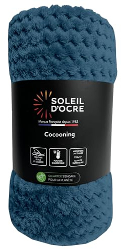 Soleil d'ocre, Couverture, Plaid 180x220 cm COCOONING Bleu Canard