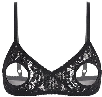 Jydiazi Damen Ouvert BH Offene Brust Spitze Dessous Bra Bügellos Push Up Busenfreie Reizwäsche Verführerische Lingerie Schwarz M